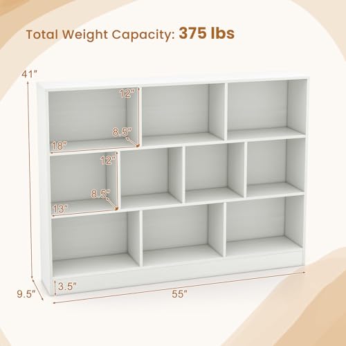 Giantex 10 Cube Bookcase, 4-Tier Freestanding Bookshelf w/ 10 Open Compartments, 2 Anti-Tipping Kits, Modern Display Cabinet, 41" Wood Cubby Storage Organizer for Living Room, Bedroom, White - color: White, size: 55" x 9.5" x 41"