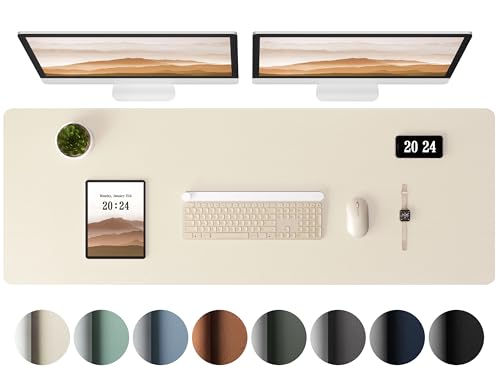 Aothia Leather Desk Pad Protector - Large Mouse Pad, Office Mat, Non-Slip PU Leather Blotter, Laptop Desk Pad, Waterproof Writing Pad for Office and Home (Beige, 38" x 13.7") - color: Beige, size: 38" x 13.7"