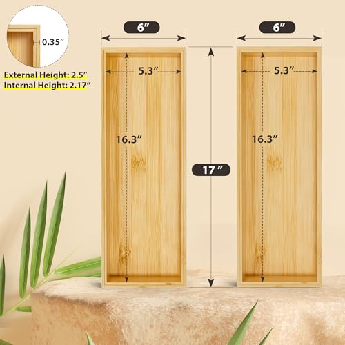 Kitchen Drawer Organizer Tray, Stackable Bamboo Deep Drawer Organizer for Large Silverware, Utensils, Cutlery, Flatware,Junk Drawer, Dresser, Bathroom, 17" x 6" x 2.5" (Set of 2) - color: Bamboo, size: 17 x 6 x 2.5 Inch