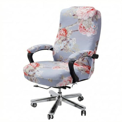 WOMACO Office Chair Covers, Stretch Computer Chair Cover with Armrest Covers, Universal Boss Chair Covers Modern Simplism Style High Back Chair Slipcover (Pink Flower, Large) - color: 2-pink Flowers