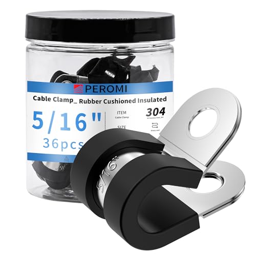 36PCS 5/16" Cable Clamps, 304 Stainless Steel | Riveted Reinforce, Rubber Cushioned Insulated Loop, Automotive, Marine, Plumbing & Kennel Applications - size: cable clamp-5/16"(8mm) 36pcs
