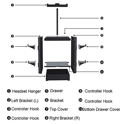 Multifunctional 10 Games Disk Storage Rack for PS5 Controller/Headset Stand Holder for PS4/Xbox Series X/Switch/PS5 Game Accessories Organizer
