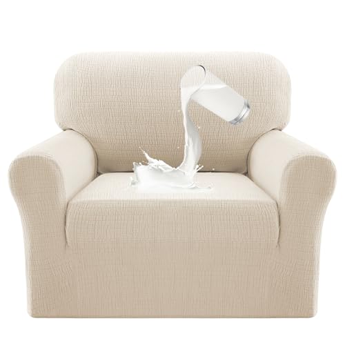 PrinceDeco Dual Waterproof Couch Cover Slipcovers for Sofas - Stretch Chair Cover Non Slip Sofa Covers Washable, Leakproof Furniture Protector for Kids, Pets, Dog (Chair Seat Width 20"-24", Ivory) - color: Ivory, size: 1 Seat (Seat Width 20"-24")
