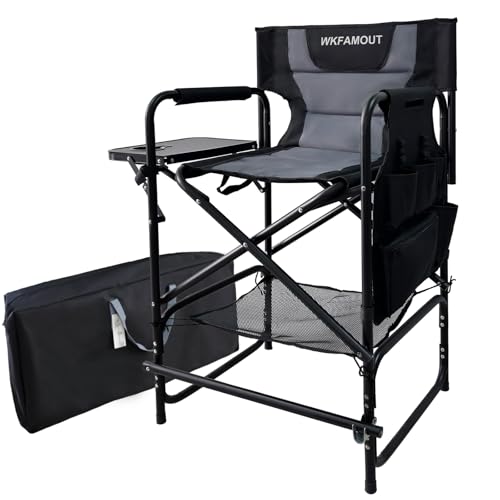 Tall Folding Directors Chair with Side Table 26.77" Seat Height Foldable Camping Chair Bar Stool for Makeup Artist Face Painting with Footrest and Storage Pocket Supports 350LBS - color: Black, size: 26.77" Seat Height