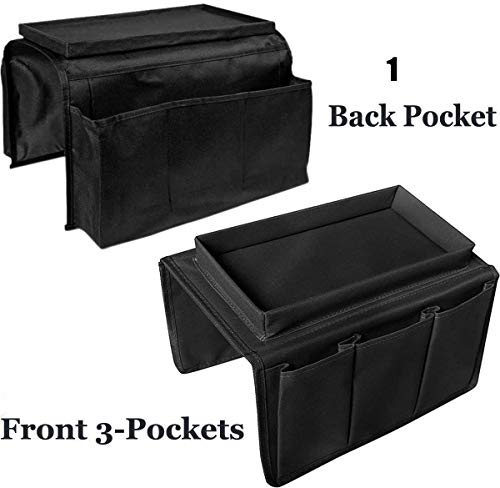 6 Pockets TV Remote Control Organizer, Home Sofa Console Folding Table Slipcover Drapes Over Arm Caddy Holder Desk Chair Armrest Hanging Storage Bag for Cellphone,Tray,Tea Cup,Pen,Magazine& Snacks