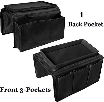 6 Pockets TV Remote Control Organizer, Home Sofa Console Folding Table Slipcover Drapes Over Arm Caddy Holder Desk Chair Armrest Hanging Storage Bag for Cellphone,Tray,Tea Cup,Pen,Magazine& Snacks