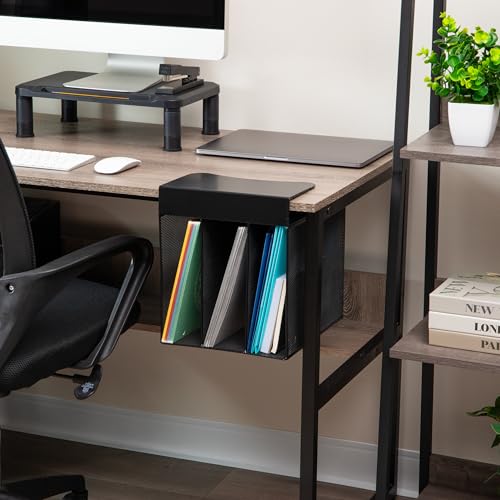 Mind Reader Slide-On Under Desk File Organizer, No Tools Required, Hanging Storage for Laptops, Folders, and Notebooks, Metal, Black - size: Vertical