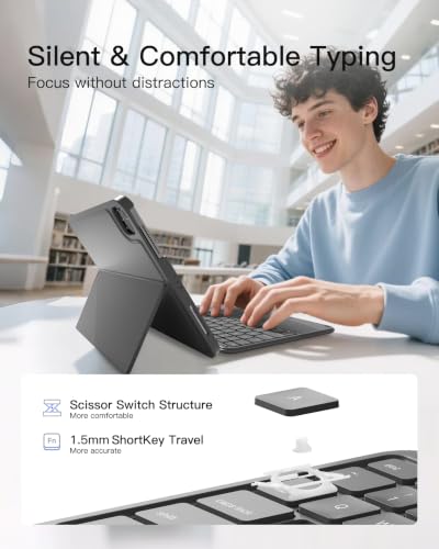 Inateck for iPad (A16) 11th/10th Gen 450g Ultralight Keyboard Case, Air 11" 2026 M4 /M3/M2, Air 5/4th, Pro 11 4/3/2/1th,1 Second Magnetic Detachable Keyboard with Touchpad, AceTouch, Gray - color: Gray