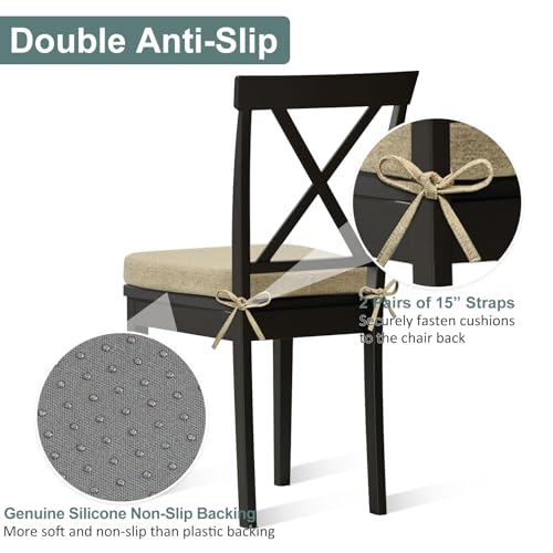 Shinnwa Dining Chair Cushions, Patented Design Molded Memory Foam Seat Cushions for Dining Chairs with Ties and Washable Cover, 17" x 16" x 2", Natural Linen - color: Natural Linen