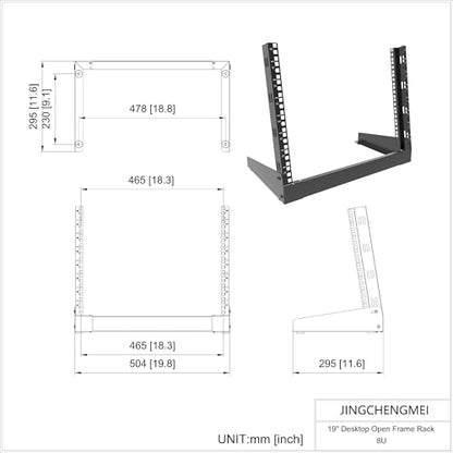 8U Desktop Server Rack 2-Post Free Standing Tabletop Rack for 19 inches Patch Panel, Data, AV, IT,Studio, Networking Equipments or Components (8U) - size: 8U
