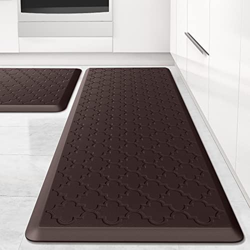 Kitchen Mat [2 PCS] Cushioned Anti-Fatigue Floor Mat, Waterproof Non-Skid Ergonomic Comfort Foam Rugs, Standing Mat for Kitchen, Floor,Office, Sink, Laundry(Chocolate) - color: Chocolate, size: 17.3"x29"+17.3"x47"