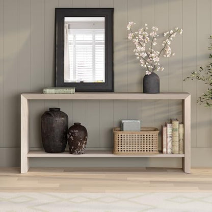 Henn&Hart 64" Modern Farmhouse Console Table, Sofa Table, Beech White - color: Beech White