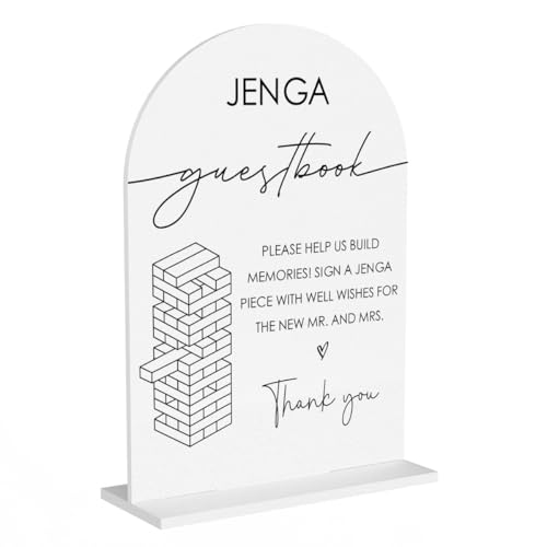Tumbling Tower Game Sign, Wedding Guest Book Sign, Wedding Engagement Bridal Shower Reception Drinks Table Desk Acrylic Decor - color: Jenga Guestbook