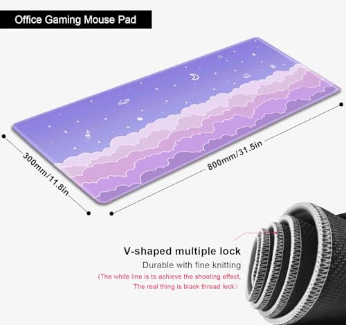 Cute Pastel Purple Desk Mat, Minimalist Large Gaming Mouse Pad Mousepad for Laplop, Kawaii Anime Desk Pad, Gradient Clouds Computer Pads, Aesthetic Stars Moon Deskpad, 31.5 X 11.8 Inch - color: Purple Clouds