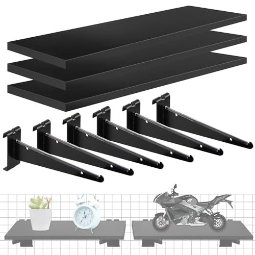 3 Pcs Gridwall Shelf with Metal Brackets, 16"x 6" Wooden Gridwall Shelves Heavy Duty Gridwall Shelving Organizer Accessories for Garage, Visualizer, Workbench and Bitchenette - style: 3PACK,16×6inch