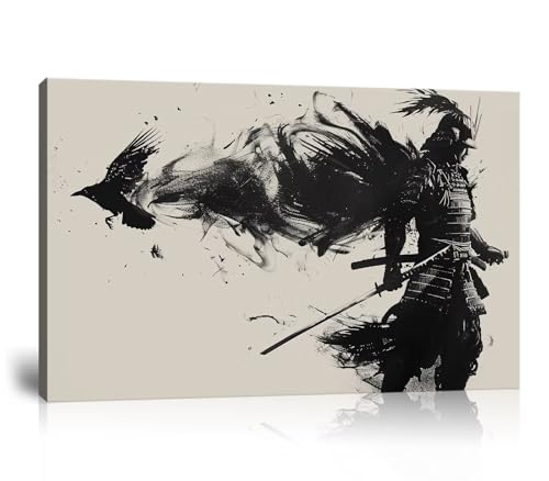 Japanese Samurai Wall Art for Living Room Bedroom - Japanese Picture Canvas Prints Samurai Poster Framed Artwork Ready to Hang(12''H x 16''W) - color: samurai art-2, size: 12"L x 16"W