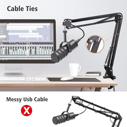SUNMON Samson Q9U Mic Boom Arm - Compatible with Samson Mic, Includes 3/8" to 5/8" Screw Adapter Clip and Cable Sleeve