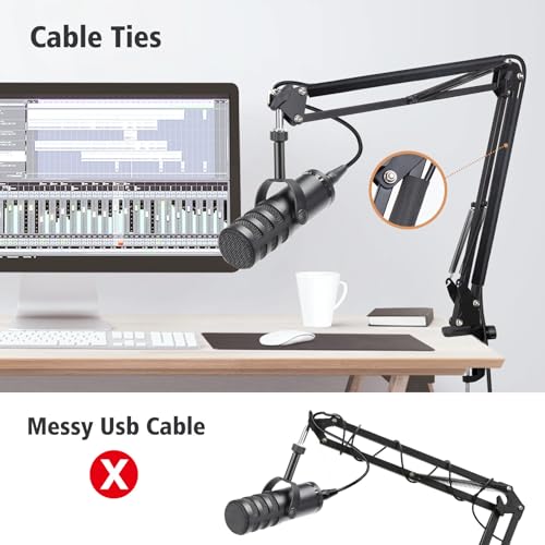 SUNMON Samson Q9U Mic Boom Arm - Compatible with Samson Mic, Includes 3/8" to 5/8" Screw Adapter Clip and Cable Sleeve