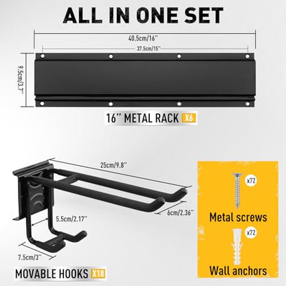 ELEAD 18-Pairs Heavy Duty Garage Tool Organizer Wall Mount Hooks, 96 Inches 1460 lbs Garden Tool Organizer with Adjustable Hooks for Garden, Yard, and Shed - color: Heavy Duty 96-Inch (18-Pairs)