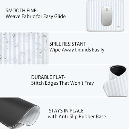 Mouse Pad for Desk with Stitched Edge, Premium Cute Washable Mouse Pads. Computer Mousepad with Non-Slip Rubber Base, Mousepads for Laptop, 9.25x7.75x0.12 inch (Blue Stripes) - color: Blue Stripes
