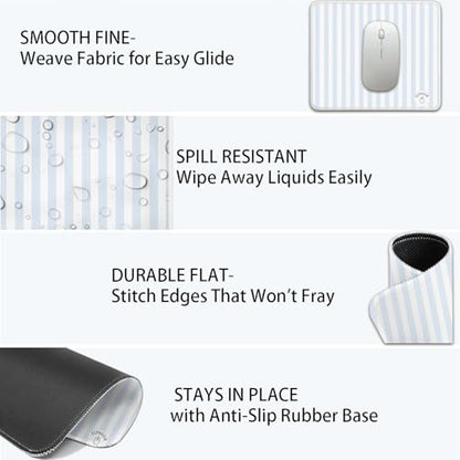 Mouse Pad for Desk with Stitched Edge, Premium Cute Washable Mouse Pads. Computer Mousepad with Non-Slip Rubber Base, Mousepads for Laptop, 9.25x7.75x0.12 inch (Blue Stripes) - color: Blue Stripes