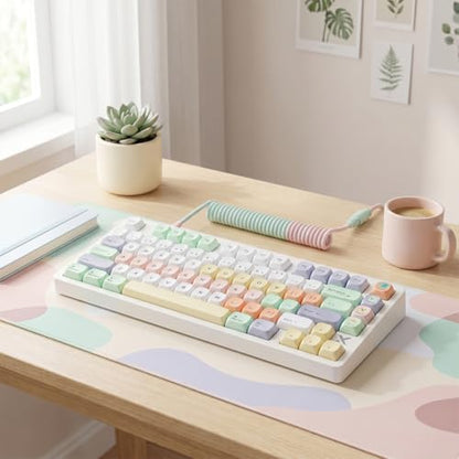 Tsungup MOA Keycaps,Clean & Minimal 130 Keys Magic Bean Custom Keycaps,PBT Cute Dye Sub Key Caps Keyboard Keycap Set for MX Switches Mechanical - color: White&Yellow
