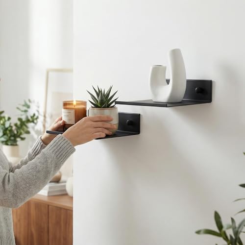 Z metnal Small Floating Shelves for Action Figures & Collectibles, Wall Mount Mini Metal Wall Display Shelf for Gaming Room & Bedroom Decor, Aluminum, 4.7", Black, 2 Pack - color: Black, size: 4.7 inch (2 Pack)