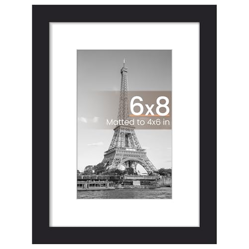 upsimples 6x8 Picture Frame, Display Pictures 3.5x5.5 with Mat or 6x8 Without Mat, Wall Hanging Photo Frame, Black, 1 Pack - color: Black, size: 6x8