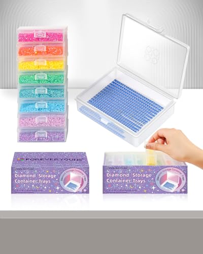 forever young 8pcs Diamond Painting Storage Containers Trays, Diamond Painting Accessories Diamond Painting Trays with Lids, 2-in-1 Diamond Art Storage, Bead Storage & Line-Up, Purple Box - size: 8pcs Refill set
