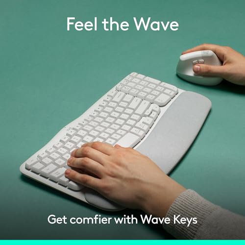 Logitech Wave Keys Wireless Ergonomic Keyboard with Cushioned Palm Rest, Comfortable Natural Typing, Easy-Switch, Bluetooth, Logi Bolt Receiver, for Multi-OS, Windows/Mac - Off White - color: Off White