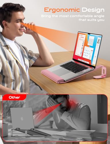 LOXP Laptop Stand for Desk, Laptop Stand with Wrist Support, Ergonomic Detachable Laptop Riser, Mount, Holder Notebook Computer Stand for MacBook Air Pro, HP, Dell, XPS, HP (10-17") Laptops - Pink - color: Pink