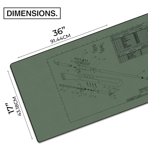 MPCO. Original Large Gaming Desk Mat – 36" x 17" Aeroglyde Blueprints Browning 50 Cal – Green Full Desk Mouse Pad for Smooth Precision – Non-Slip, Washable Extra-Large PC Mouse Pad for Gaming Sessions - color: Aeroglyde Browning 50 Cal – Green
