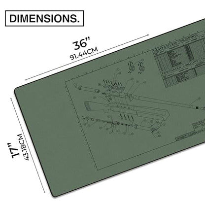 MPCO. Blueprints Large Gaming Desk Pad - 36" x 17" Duraglyde Fabric Browning 50 Cal – Green Desk Mats - Non-Slip, Washable, Smooth Glide for Precision Gaming & Work - color: Duraglyde Browning 50 Cal – Green