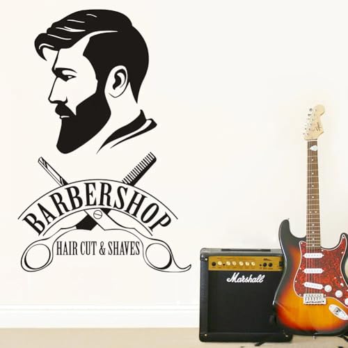 Large Barber Shop Wall Decal Set - 16x24 Inch Vinyl Mural for Wall, Office, Salon Decor - Includes Classic Barber Shop Sticker - color: Barber Shop