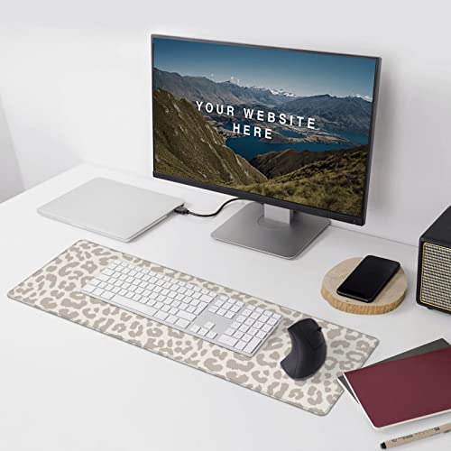 Large Mouse Pad Gaming Mousepad XL Beige Leopard Print Desk Mat Mouse Pad Long 31.5x11.8 in Extended Big Cute Mousepad Waterproof Desk Pad with Non-Slip Base and Stitched Edges for Computer Keyboard - color: Grey Leopard Print