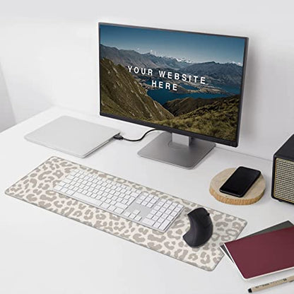 Large Mouse Pad Gaming Mousepad XL Beige Leopard Print Desk Mat Mouse Pad Long 31.5x11.8 in Extended Big Cute Mousepad Waterproof Desk Pad with Non-Slip Base and Stitched Edges for Computer Keyboard - color: Grey Leopard Print