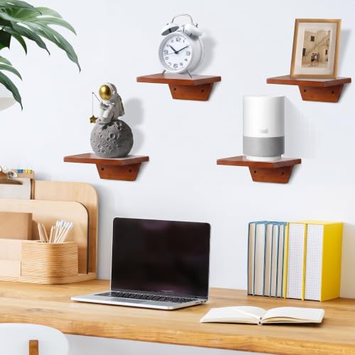 PHOENANCEE Small Floating Shelves,Speaker Shelf,Trapezoid Wall Shelf for Table Lamp Plants Display,Decorative Wood Ledges Chic for Living Room,Bedroom,Kitchen,Office,Pine,8x6 Inch,4 Pack,Light Walnut - color: Light Walnut, size: Set of 4