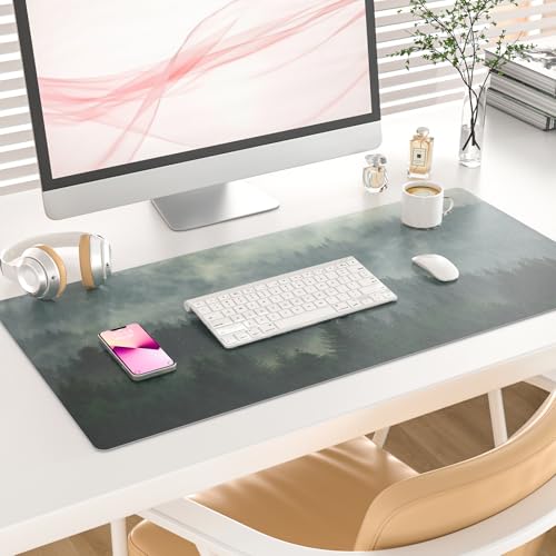 Colorful Star Large Mouse Pad, PU Leather Waterproof Desk Mat, Computer Gaming Mouse Pad, XXL Full Desk Mousepad Non Slip Desk Pad for School Office Home 31.5" x 15.7" - Foggy Forest Valley - color: Foggy Forest Valley, size: 31.5L x 15.7W inches