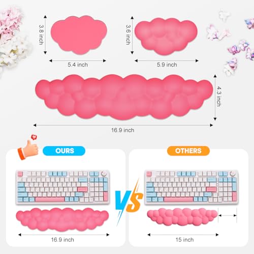 JIKIOU Upgrade Leather Cloud Keyboard Wrist Rest, Cloud Wrist Rest with Non-Slip PU Base, Comfortable Memory Foam Wrist Rest for Computer Laptop Mac Gaming Office and Pain Relief Christmas Wish Gift - color: 12rose Red