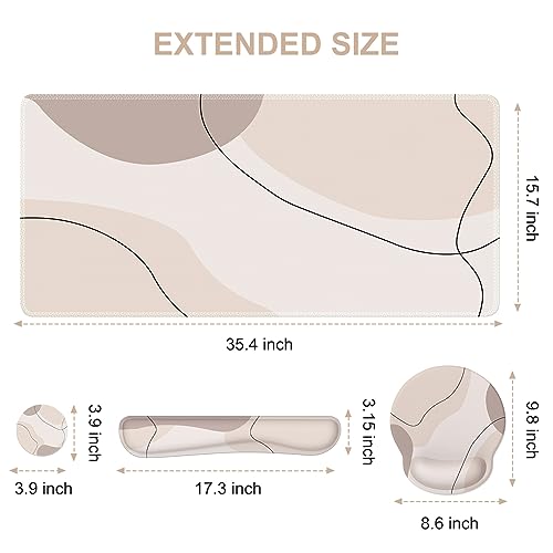 iCasso Large Gaming Mouse Pad Wrist Support Set, Desk Mat, 4in1 XXL Mousepad + Keyboard Wrist Rest+Mouse Wrist Rest+Coaster Set with Ergonomic Design for Home Office Table Computer-Brown Art - color: Brown Art