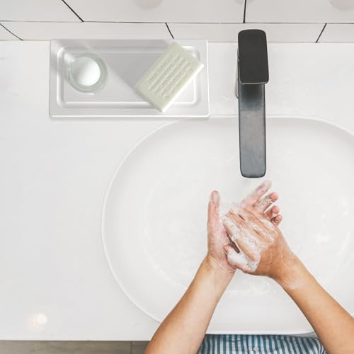 2 PCS Fast-Drying Stone Trays for Bathroom Sink & Kitchen Counter, Water Absorbing Diatomite Sink Coasters, Vanity Tray, Hand Soap Holder with Anti-Skid Pads (9.5" x 4.7" White) - color: 9.5" X 4.7" White