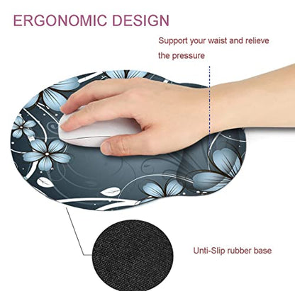 RICHEN Ergonomic Mouse Pad with Wrist Support,Non-Slip Rubber Base for Computer Laptop & Mac,Lightweight Rest for Home,Office & Travel (Blue Flowers) - color: Blue Flowers