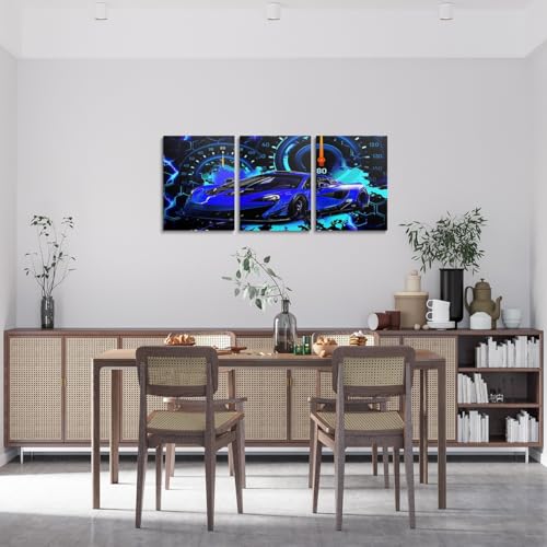 Feelyou Kids Blue Race Car Picture Wall Decor Speed Sports Car Canvas Wall Art for Living Room Bedroom Boys Girls Racing Car Wall Painting Prints Extreme Sports Bathroom Wall Art 12"x16"x 3Pcs - color: Multi K02