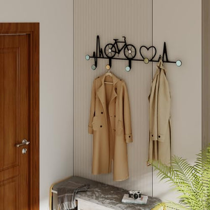 7-Hook Wall Mounted Coat Rack, Creative Note & Bicycle Design with Natural Seashell Decor, Heavy Duty Entryway Hanger for Hallway, Wall Decoration Bedroom, Includes Hardware and Adhesive - style: Creative Note
