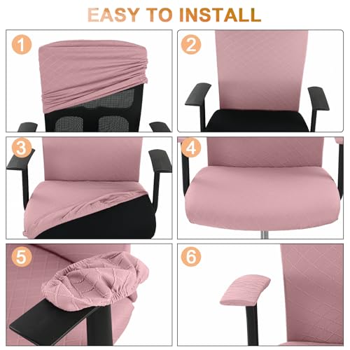 Tallew 4 Pcs Office Chair Covers Set Computer Universal Protective Stretchable Chair Seat Covers Desk Armrest Slipcovers Pads Office Cushion Backrest for Rotating(Pink) - color: Pink