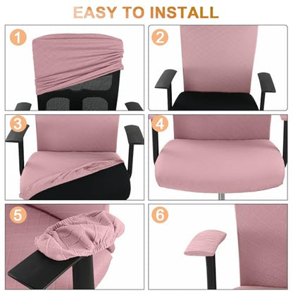Tallew 4 Pcs Office Chair Covers Set Computer Universal Protective Stretchable Chair Seat Covers Desk Armrest Slipcovers Pads Office Cushion Backrest for Rotating(Pink) - color: Pink