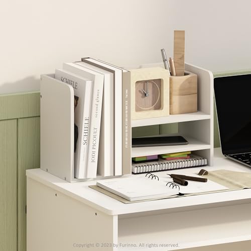 Furinno HERMITE Desk Organizers, Office Organization with Accessories and Vertical File Holder, Desktop Book Shelf, for Office Supplies, Desk Accessories, for Study Room, Dorm, White - color: White, size: 15.8-Inch