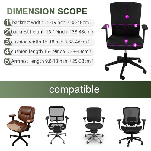 Tallew 4 Pcs Office Chair Covers Set Computer Universal Protective Stretchable Chair Seat Covers Desk Armrest Slipcovers Pads Office Cushion Backrest for Rotating(Quilted Black) - color: Quilted Black