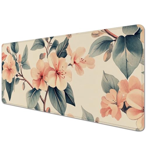 Flower Mouse Pad Desk Mat Peach Blossoms Large PC Mouse Pads(27.5X11.8 in) | Non-slip base, high-density smooth surface with no stuttering,Washable and colorfast,suitable for office, study, and gaming - color: peach blossom