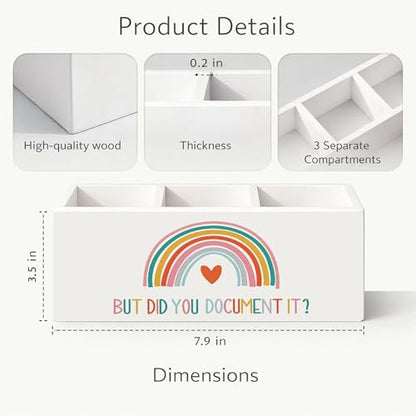 But Did You Document It Wooden Desk Organizer Pen Holder | Motivational quote design; 3-compartment wooden caddy holds pens, pencils, and supplies for office, home, or classroom. - color: Document It Rainbow